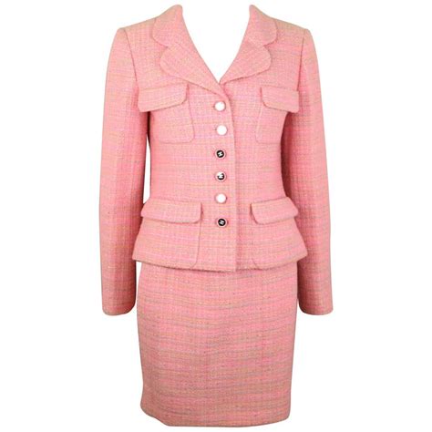 chanel jacket and skirt|pink tweed skirt suit Chanel.